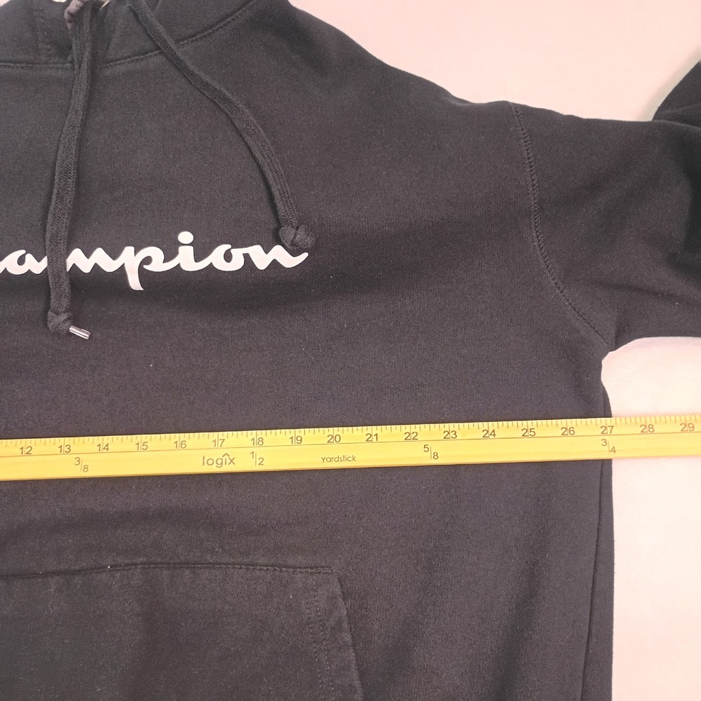 Champion Mens 2XL Black Script Logo Pullover Hoodie Fleece Sweatshirt - Picture 5 of 11
